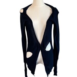 Millau Cardigan Navy Blue Womens‎ XS Distressed Cut Out Grunge Knit Sweater